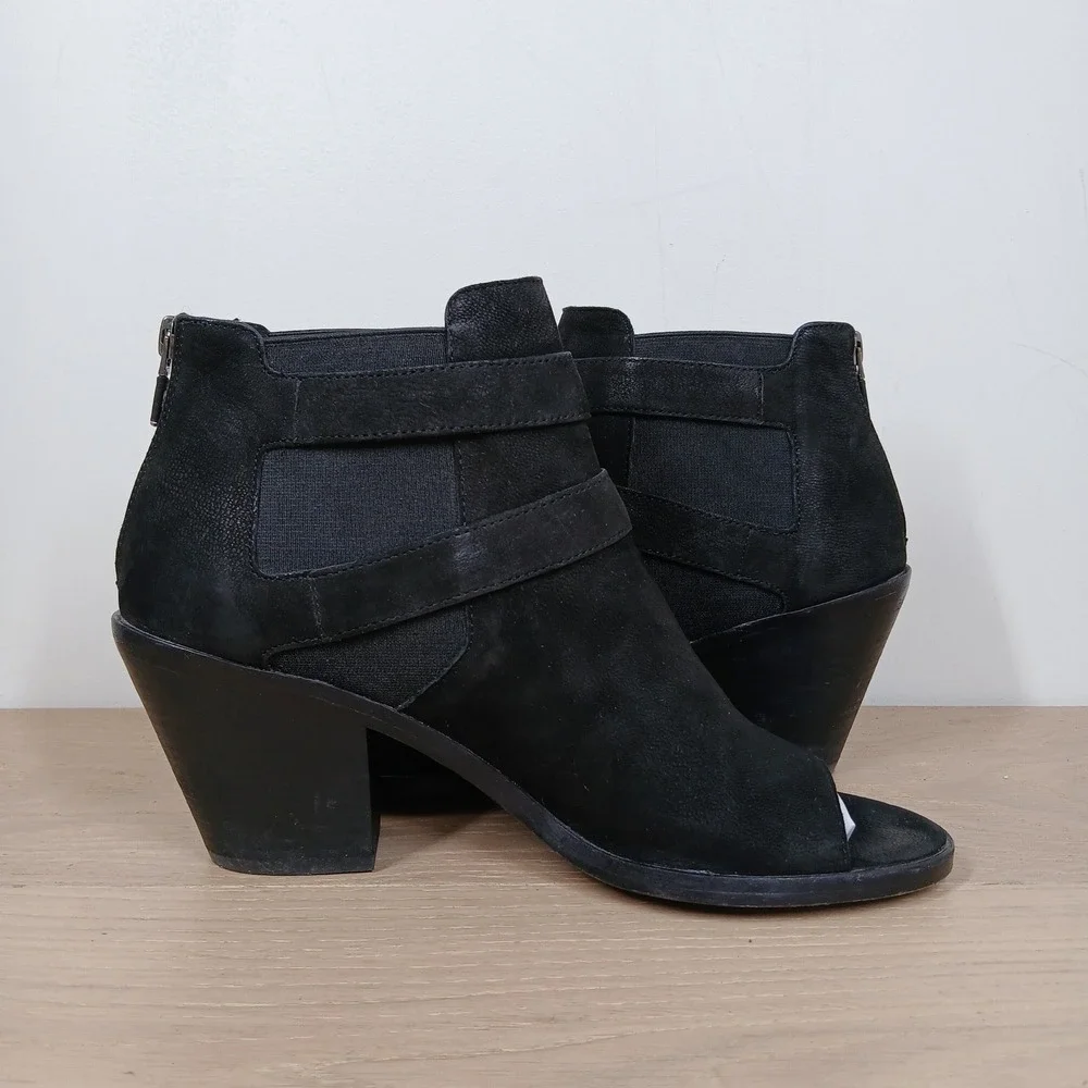 Eileen Fisher Boots Womens 9 Black Suede Open Toe Ankle Minimalist Boho Elegant